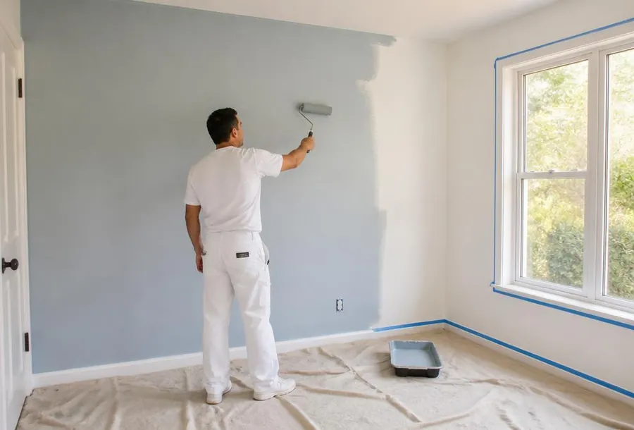 Solo painter rolling an interior wall